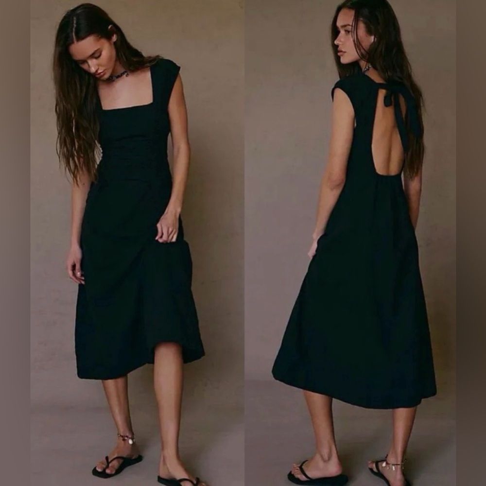 Free People Black Open-Back Midi Dress